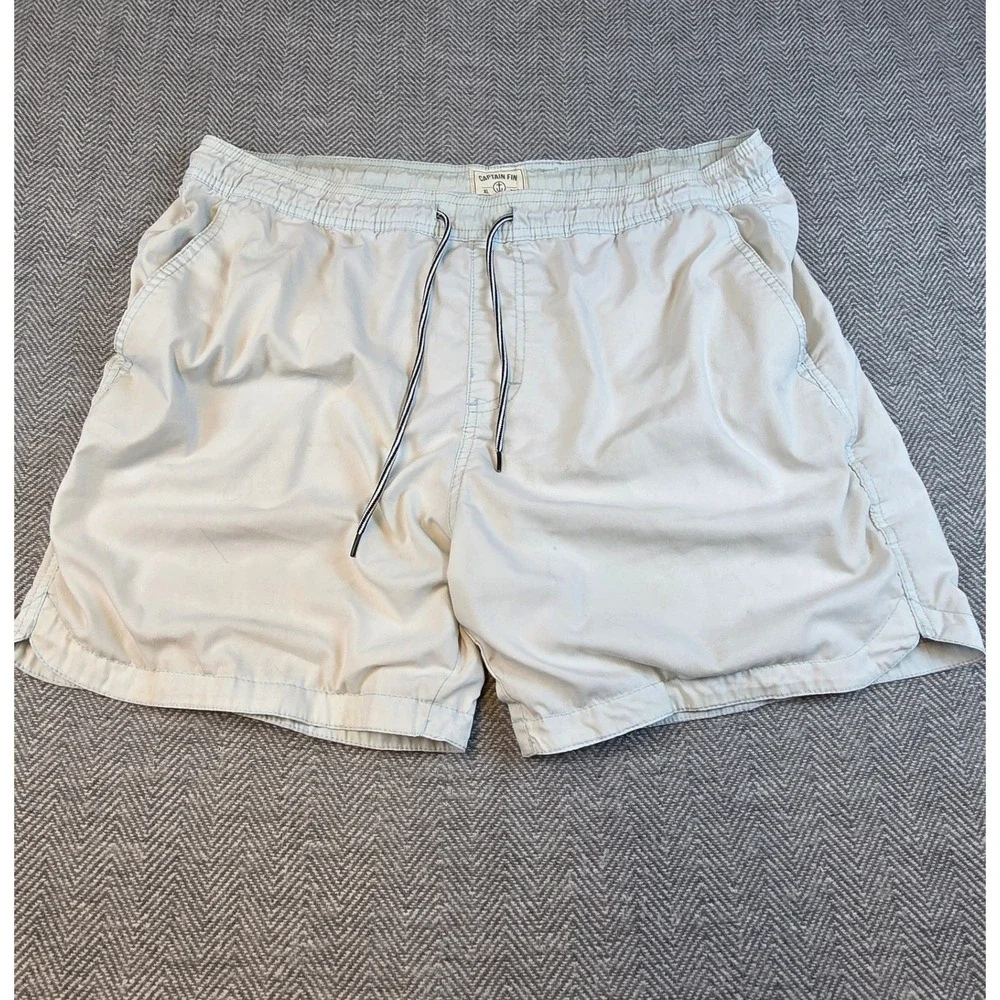 Captain Fin Mens XL Board Shorts Light Blue Mesh Lined Swim Trunks Nautical